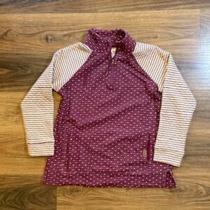 Maurices Sweater Womens L Purple Polka Dot and Stripe Lightweight Front Pocket